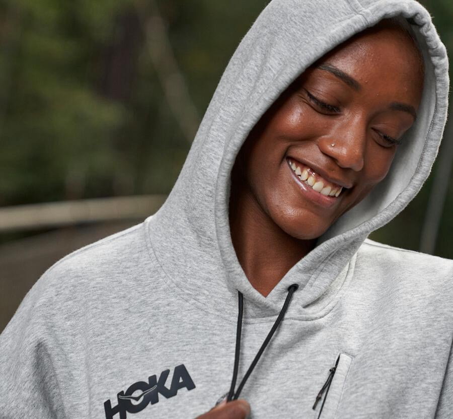 Hoodie Womens - Hoka One One Performance - Grey - TEKJMIX-36